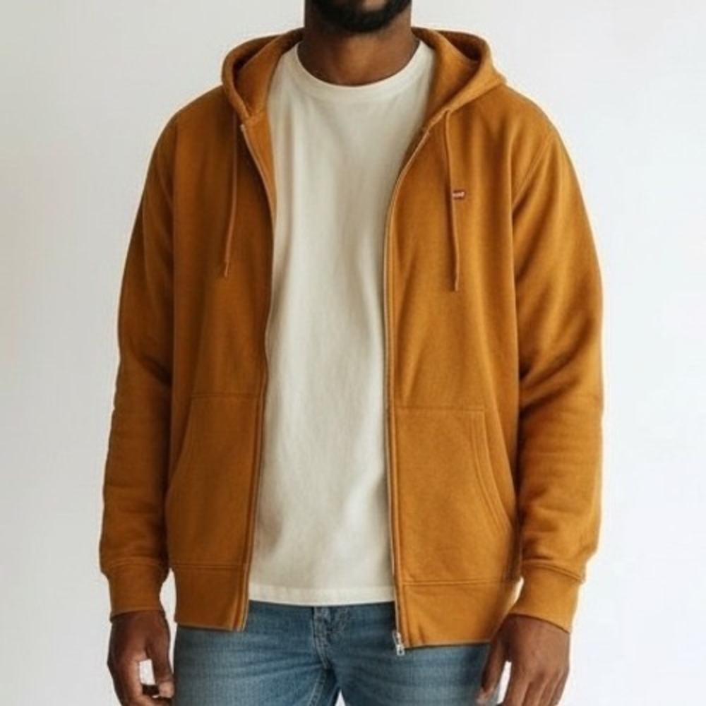 LEVIS‎ Mens Orange Full Zip Hoodie Sweatshirt Standard Fit XL